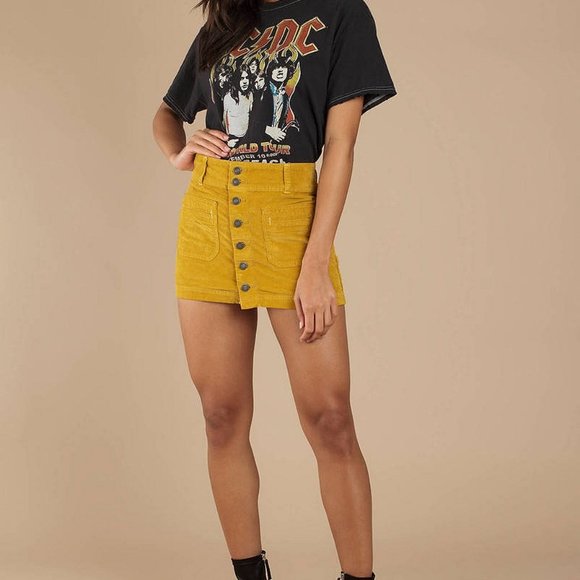 Free People Joanie Corduroy Skirt in Yellow EUC Sz 30 - Picture 2 of 7